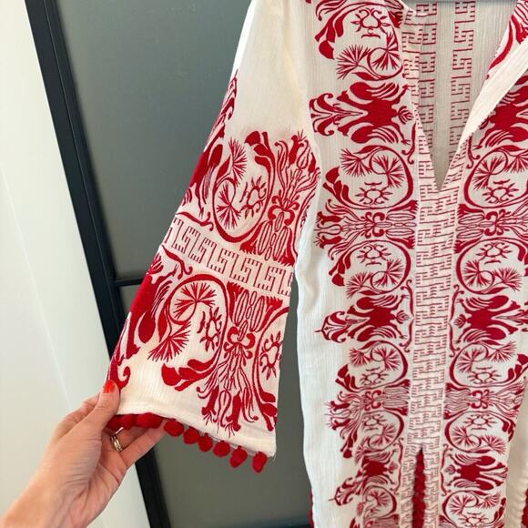 MISA Los Angeles Seva Tunic Dress Kaftan Size XS 0 2 Red White Embroidered NWOT - Picture 7 of 16